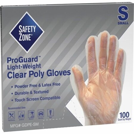The Safety Zone Disposable Gloves, High Density Poly, S, 100 PK, Clear SZNGDPESM